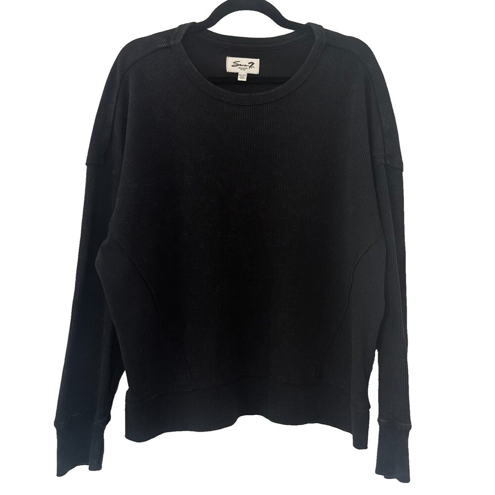Seven7 Waffle Knit Pullover Sweater XXL Black Oversized Long Sleeve Thermal
